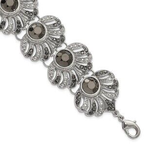 Filigree Fan Pattern Hematite Crystal Jet Black Acrylic Stone 2T Adj. Bracelet